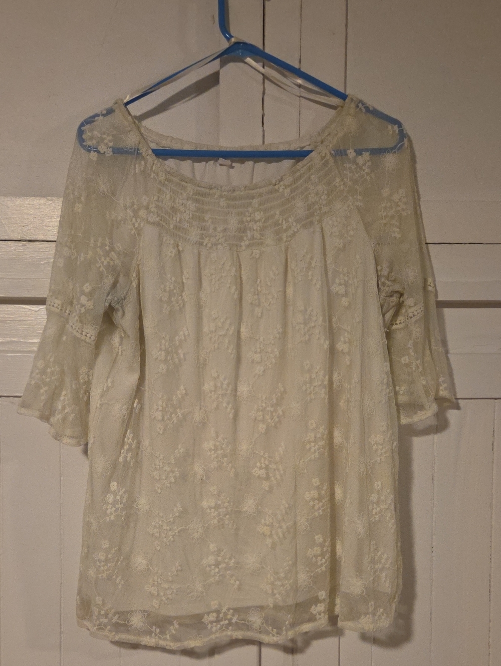 Women's Cream Lace Peasant Top - Lightweight Boho Blouse